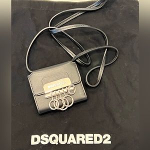 Dsquared2 Fold Wallet with Leather Long Strap and silver Ring